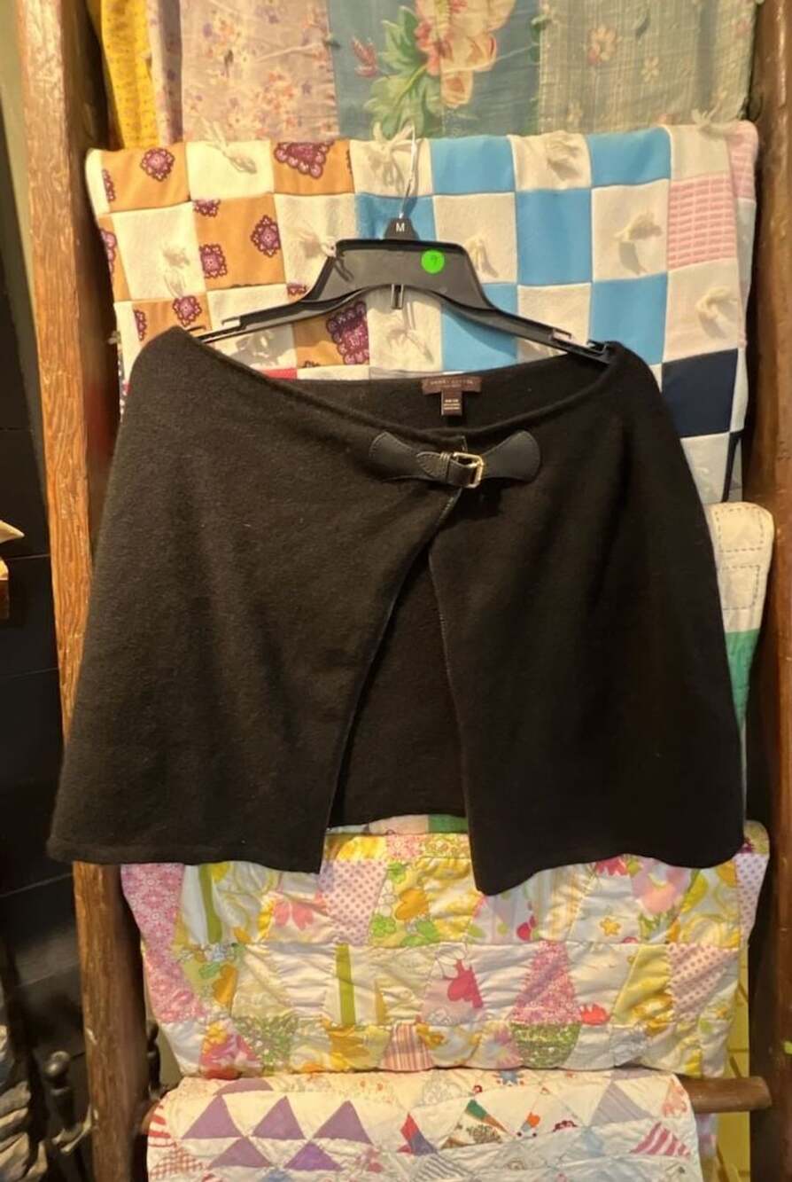 Henri Bendel Black 100% Cashmere Poncho Cape Shawl with Buckle